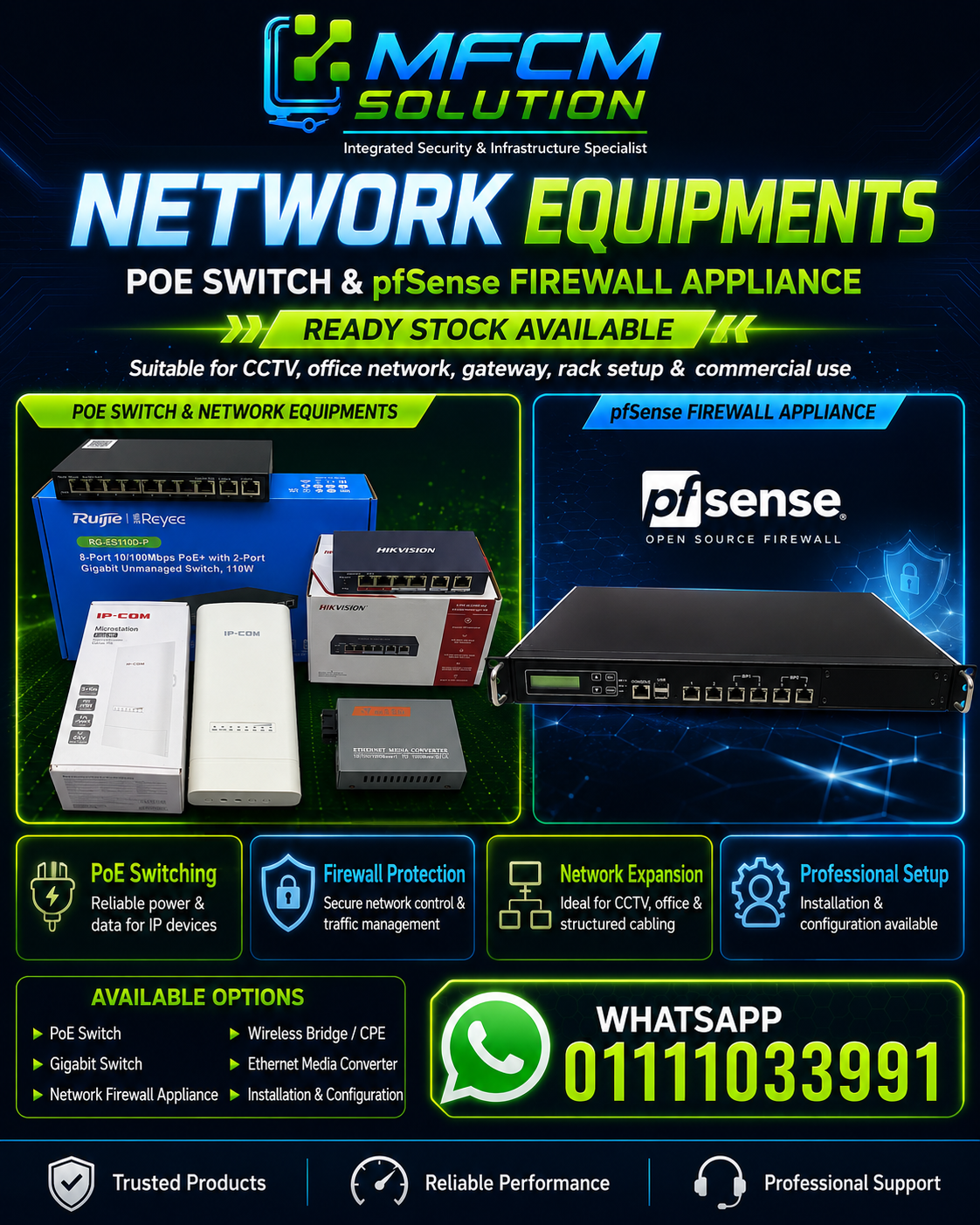 Network equipment and pfSense firewall appliance ready stock poster by MFCM Solution