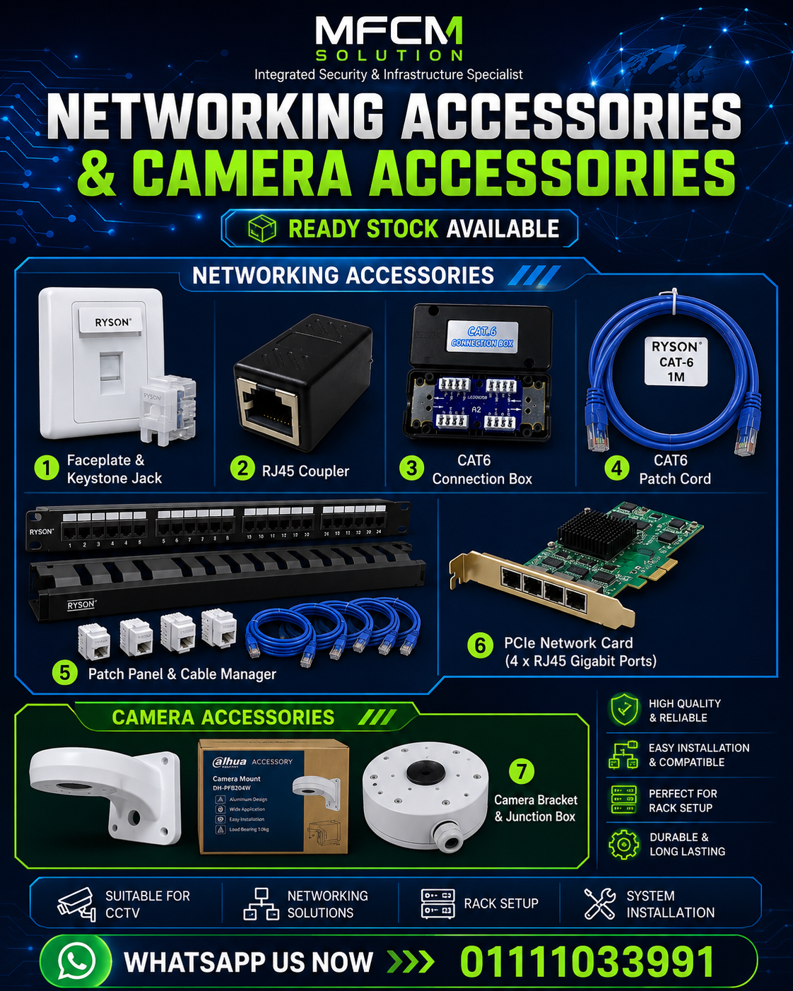 Networking accessories and camera accessories ready stock poster by MFCM Solution